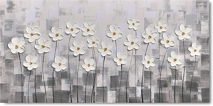 Yihui Arts Abstract Floral Oil Paintings on Canvas Extra Large Hand Painted Modern Stretched Contemporary Wall Art Flowers Artwork for Living Room Home Decor