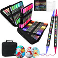 IVSUN Acrylic Paint Pens, 100 Colors Dual Tip Paint Markers with Fine Tip and Brush Tip Pens for Stone, Wood, Canvas, Calligraphy, Ceramic, Metal, Glass, Rock Painting, DIY Crafts Art Supplies Kit