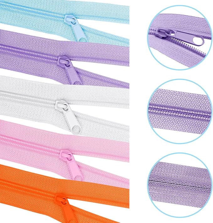 DOITEM 31 Yards 10 Pieces Sewing Zippers #3 Nylon Coil Zippers Assorted Zipper for Sewing with 40 Zipper Sliders for Tailor Sewing Crafts Supplies, 10 Color