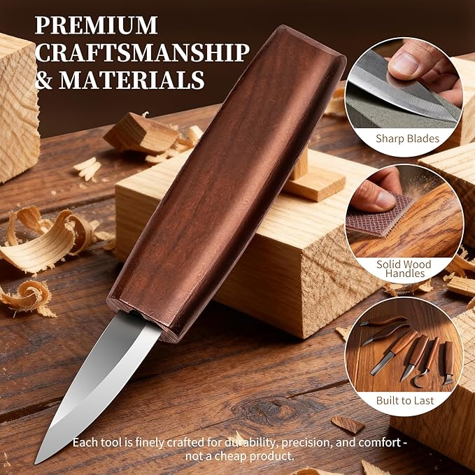 YOYUPETA Wood Carving Kit, 34-Piece Professional Whittling & Carving Tool Set with Walnut Handle Knives, Detail Gouges, Sharpening Stone, Acrylic Paints, Brushes, Palette & Gloves for Adult Hobbyists