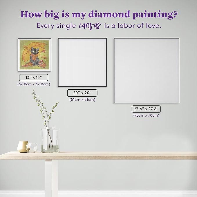 DIAMOND ART CLUB Under My Umbrella - Black Kitty Diamond Painting Kit, Fun DIY Crafts for Adults, Round Diamond Art Canvas, 13" x 13"