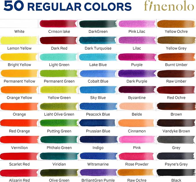 50 Colors Watercolor Paint Set with 8 Brushes (Water Brush + Detail Brushes), 3 Mixing Palettes & Complete Accessories, Perfect for Beginners,Great for Outdoor Sketching, Painting Creation, Holiday Gifts