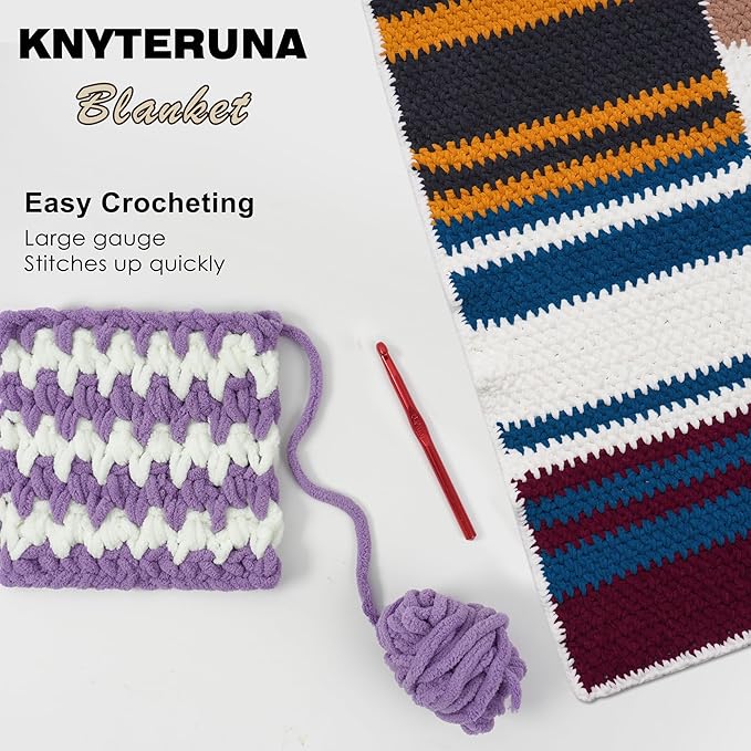 #6 Super Bulky Blanket Yarn for Crocheting - 4 Skeins(Each 10.5oz/300g, 220yds/201m), Chunky Chenille Thick Plush Big Soft Yarn for Crocheting Knitting Blankets, Purple