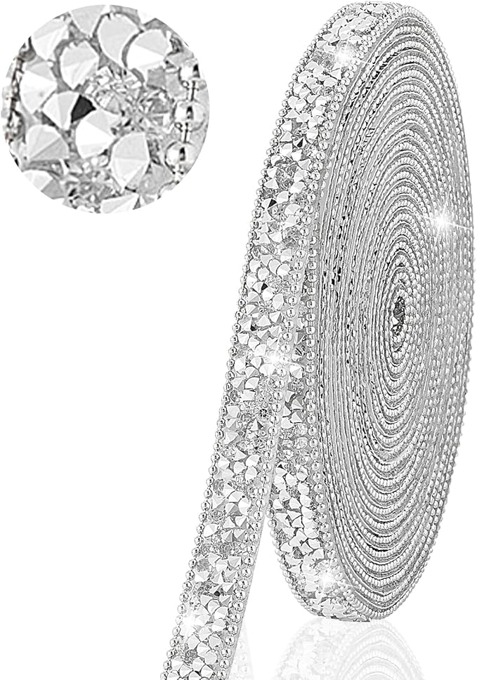 4-Yard Rhinestone Ribbon Self Adhesive Crystal Rhinestones,4-Yard Bedazzling Strips,Rhinestone Strips for DIY Craft,Rhinestones for Crafting,Home Decor,Transparent Crystals Color,0.4inch Width