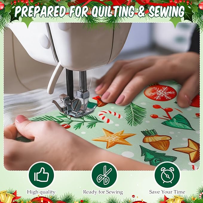 Tatuo 30 Pcs 10 x 10 Inches Christmas Cotton Fabric Bundle Squares Patchwork Floral Fabric Sewing Quilting Bundles Assorted Pattern Cloth for DIY Scrapbook Craft Making