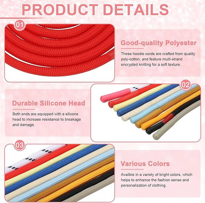 uxcell 2pcs 53inch Drawstring Cords Replacement Drawstring Hoodie String Sewing Tool with Easy Threader for Hoodie Sweatpants Jackets Pants Hats Coats Bags, Bright Red