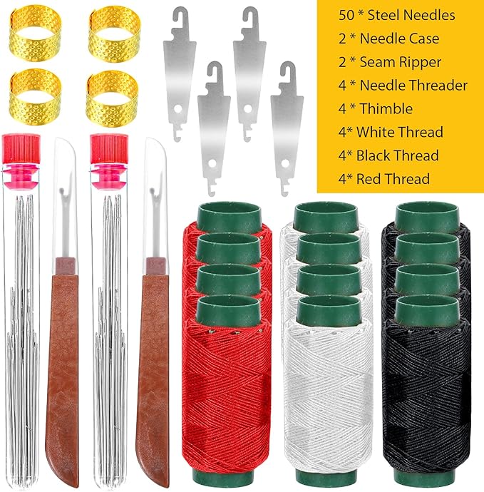 ADLABLD 74Pcs Big Eye Steel Needle Sewing Tool Set, Portable Hand Sewing Kit for Adults Beginners, Include Steel Needles, Reels of Thread, Seam Ripper, Needle Threader, Thimbles, for Mending Clothes