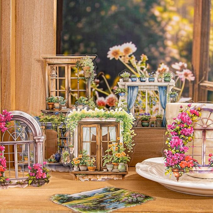 40Pcs Window PET Stickers, Seasonal Landscape Stickers for Scrapbooking, DIY Crafts, Journaling Supplies & Junk Journal Ephemera