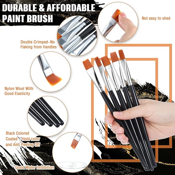 Zonon 30 Pieces Paint Brushes Bulk Small Flat Top Acrylic Oil Paint Brush for Artists Mini Touch up Crafts Detail Painting(1/2 Inch,Black)