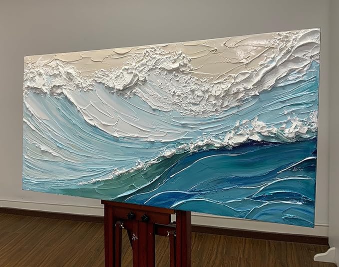 V-inspire Art,24x48 Inch Hand drawn Oil Painting, Modern Home Canvas Wall Decoration - The Surging Waves - Abstract Mural Painting