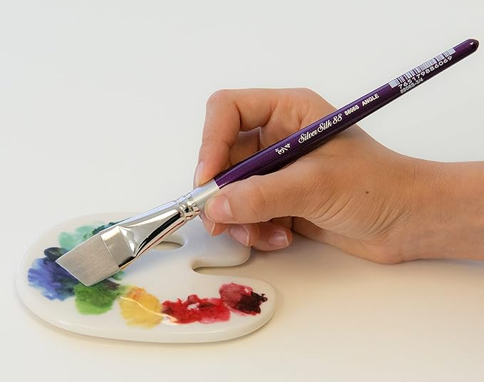 Silver Brush Limited SK-8112S Silver Silk 88 Angle Set for Acrylic, Watercolor, Gouache, Inks, & Dyes, Set of 5 Angle Paintbrushes, Size 1/8, 1/4, 3/8, 1/2, and 3/4 Inch, Short Handle