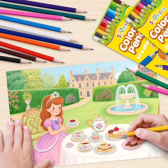 Shemira 12 Pack (144 Count) Colored Pencils Bulk Set for Kids, Pre-sharpened Coloring Pencil in 12 Colors, Erasable Color Pencils', School Supplies for Kids Teachers, Back to School Supplies