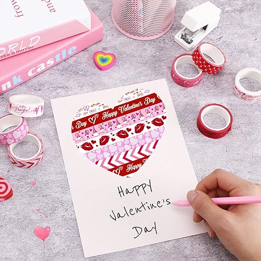 SANNIX 12 Rolls Valentine's Day Washi Tape 15mm Red Pink Love Valentines Masking Tapes Wedding Party Decorations for DIY Scrapbook Journal Card and Gift Wrapping