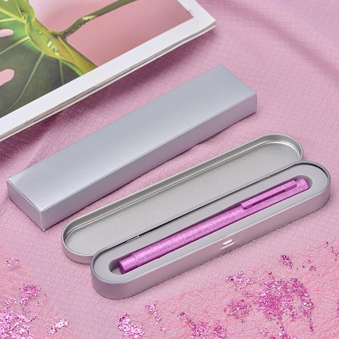 Hongdian 1851 Forest Fountain Pen Pink Ice Flowers, Blade Nib Classic Design Calligraphy Pen with Converter and Metal Pen Case