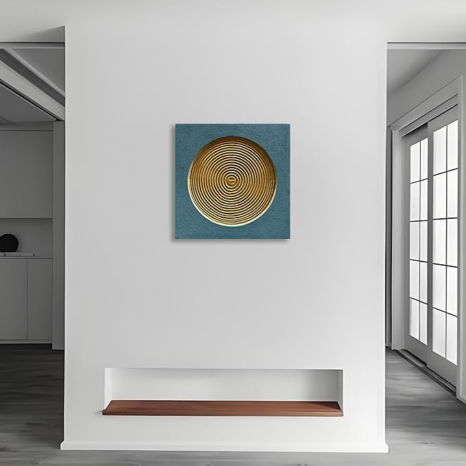 Art Hand-Painted Abstract Oil Painting with Golden and Blue Textures, a Three-Dimensional Thick-Textured Art Piece for Decorating The Wall Surface, 24x24 inches
