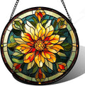 Stained Glass Window Hanging - Retro Yellow Flower Suncatcher for Door Garden Home Decor Dahlia Sun Catcher Christmas Birthday for Lovers Friend Women Mom Nana 6.3 in