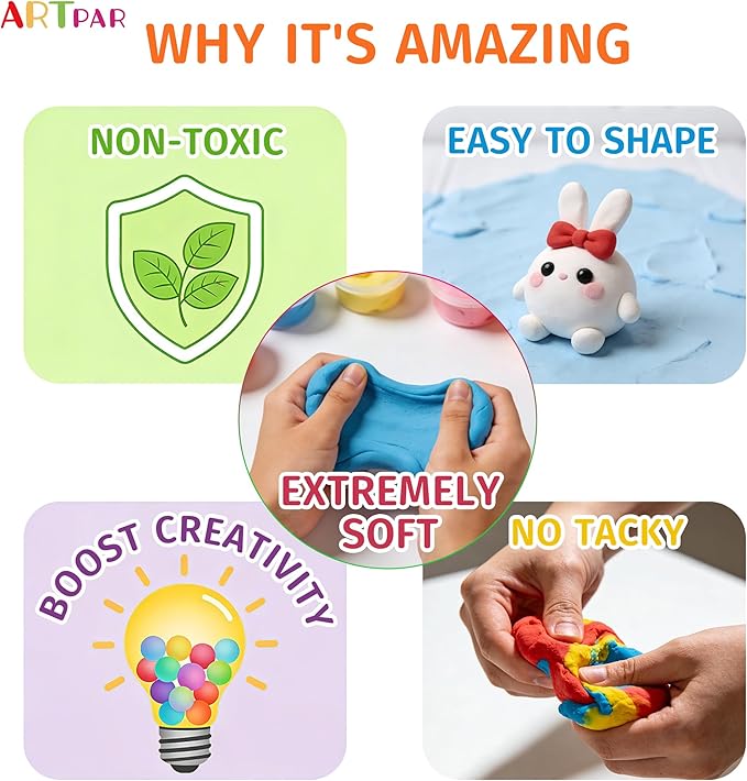 Air Dry Clay for Kids,90 Colors Modeling Model Magic Clay,DIY Molding Clay Starter Kit with Sculpting Tools,Soft and Non-Sticky,Art and Crafts for Boys & Girls 3-12 Years Old.