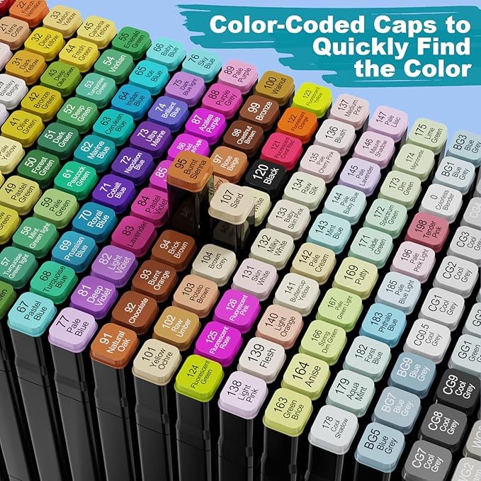 Alcohol Markers Set, 168 Colors Dual Tip Art Marker for Kids Sketching Adult Coloring, Permanent Drawing Marker with Case and Holders