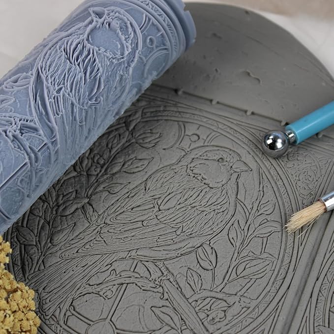 Goldfinch Clay Texture Roller (4") - Bird Set #02 - Embossing Pattern Roller for Polymer & Ceramic Clay, Pottery & Crafts