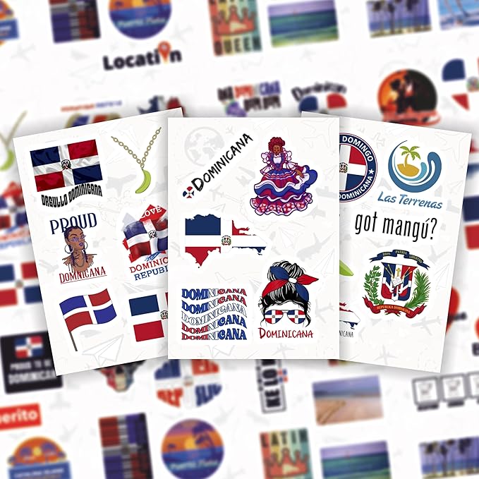 BulbaCraft 100Pcs Dominican Republic Stickers for Water Bottle and Laptop - Dominican Republic Party Supplies & Decorations, Waterproof Vinyl Decals, Flag and Culture Stickers, Gifts for Women & Men