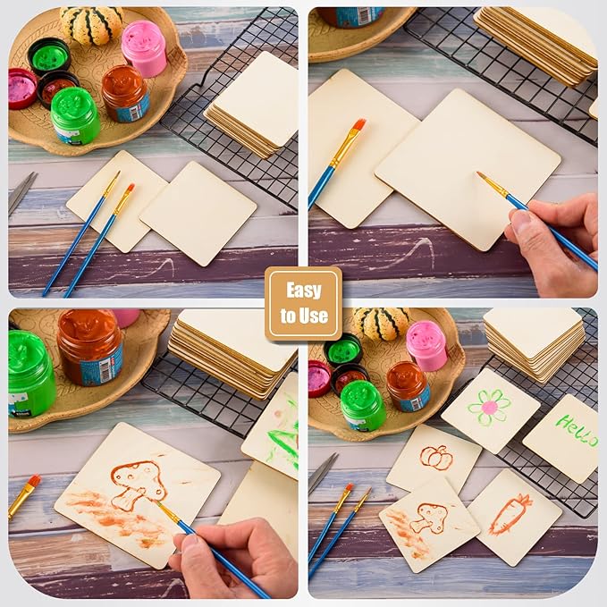 FOBSME 80 Pcs Unfinished Wood Squares, 4x4 Inch Natural Wooden Square Cutouts for DIY Crafts, Painting, Engraving, Home Decor