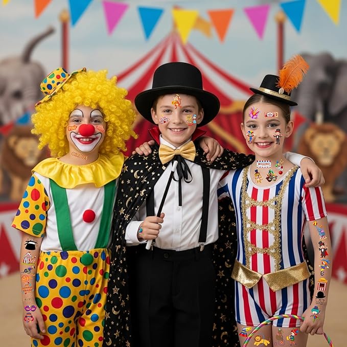 Circus Temporary Tattoos - Animal Clown Magical Circus Birthday Decorations Carnival Party Favors Supplies Gift Idea Holiday Festival For Boy Girls Carnival Party Decorations