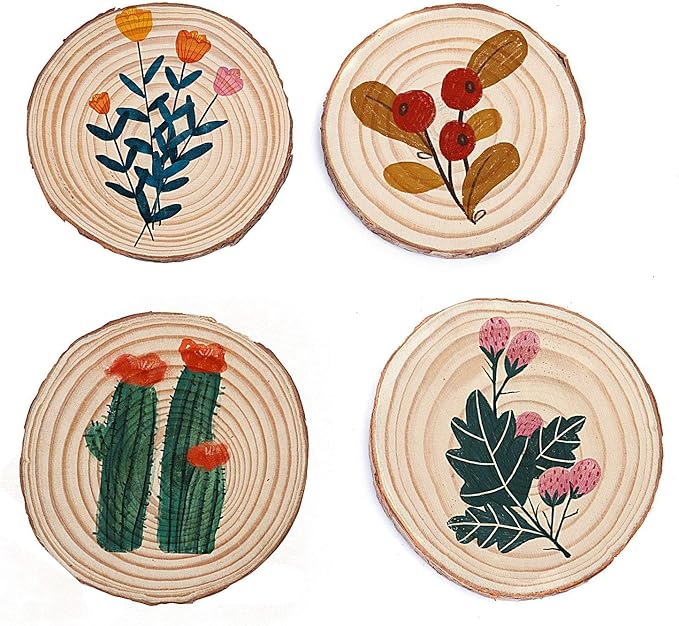 ZOENHOU 30 PCS 5.1-5.5 Inch Natural Wood Slices, 13-14cm Unfinished Round Wood Disc Coasters Wooden Slice with Bark for Centerpieces Table DIY Craft Art Painting Wedding Rustic Decoration Christmas