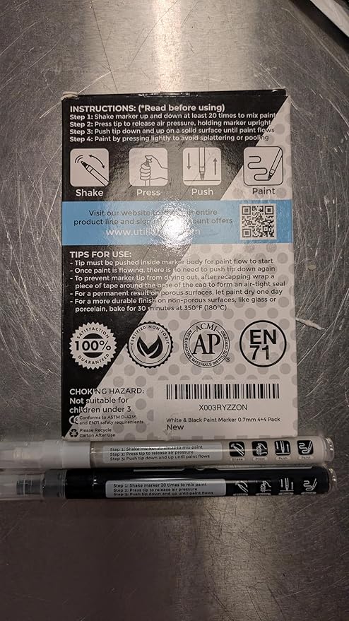 Utillo Craft White and Black Paint Pen (8-Pack) for Rock Painting, Wood, Glass, Tire, Canvas, Metal, Fabric | Extra Fine 0.7mm Tip Made in Japan | Bold Color Acrylic Paint Markers Perfect Art DIY Gift