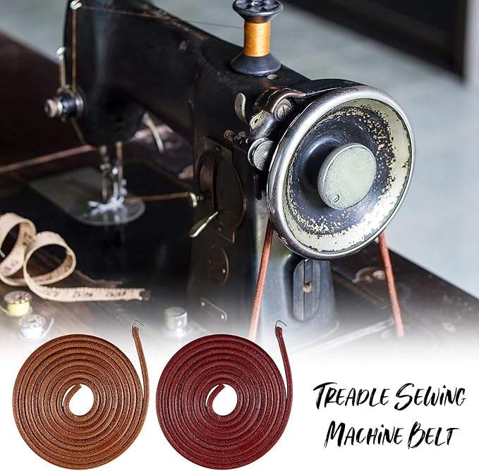 Honoson 4 Pcs Treadle Sewing Machine Leather Belt Replacement 72 x 3/16 Inch Cow Leather Universal Pedal Sewing Machine Accessories Parts