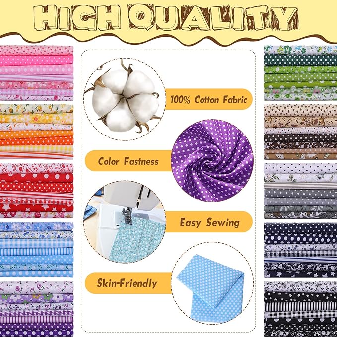 Macarrie 70 Pcs Cotton Fat Quarters Quilting 20 x 20 Inch Fabric Bundles Floral Printed Cloth Sewing Supplies Multicolor Fabric Squares for DIY Quilting Patchwork Scrapbooking Craft