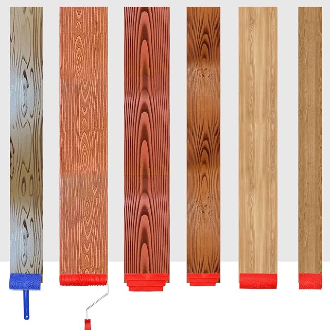 Wood Graining Tool Set 6 PCS Wood Grain Painting Tool Kit Natural Wood Grain Maker Tool with Handle for DIY Table Chair Railings Wall Room Art Paint Decoration