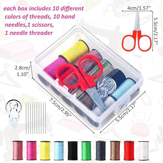 Wavwavw 12 Pcs Mini Travel Sewing Kit Small Sewing Kit Beginner DIY Supplies Needle and Thread with Scissors Hand Needles Threader for Beginner Traveler Hotel Charity Homeless