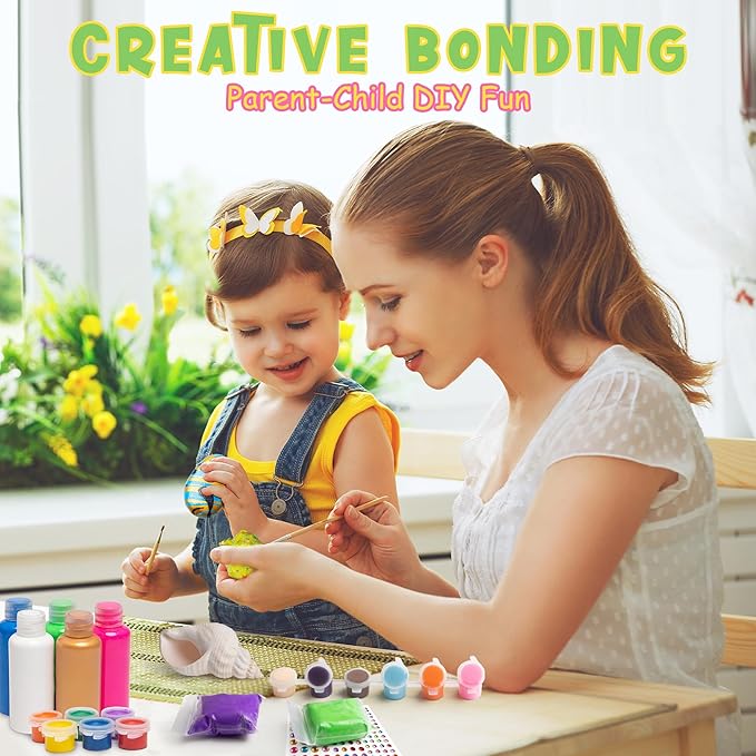Kiditos Rockin' Rock & Shell Painting- Treasure Painting Kit,Arts and Crafts for Kids 4-12, Kids Painting Set, DIY Arts & Crafts Toys for Boys Girls Birthday Party Activities Gifts
