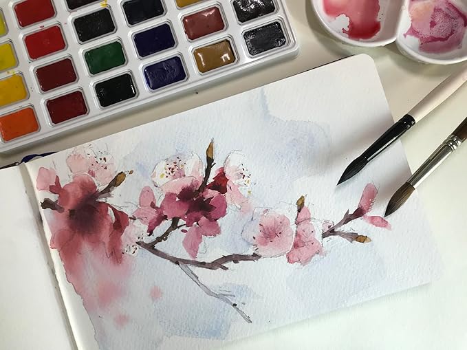 tumuarta Watercolor Journal, 3.5x5.5”, 140 LB, 300 GSM, Cotton Paper, Cold Press, 24 Sheets, 48 Pages, Watercolor Sketchbooks for Use As Travel Notebook Mixed Media Pad On The Go (Blue)