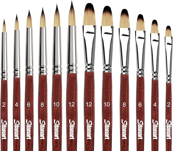 12 pcs Acrylic Paint Brushes Set,6 Professional Round Pointed Tip Paintbrushes and 6 Filbert Artist Paintbrush for Watercolor,Acrylics,Oil,Gouache,Ink，Perfect for Artists and Beginners