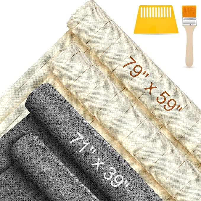 Tudomro 6 Pcs 79'' X 59" Large Tufting Cloth for Rugs and 71'' X 39" Non Slip Final Backing Tuft Fabric Monks Cloth for Tufting Needle DIY Rug Making, Contains Cleaning Brush and Glue Scraper