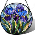 Stained Glass Window Hanging - Blue Purple Iris Flower Suncatcher for Door Garden Patio Sun Catchers Decor Christmas Mother's Day Birthday Gifts for Women Men Mom Nana Aunt Friend 7.8 in