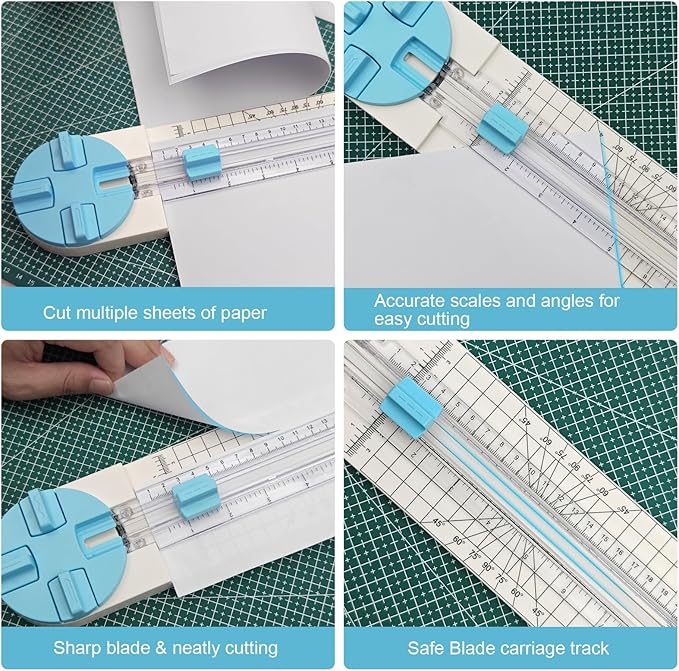 Paper Trimmer, 4 Styles Craft Paper Cutter Multi-Function Scrapbooking Tool for Cutting Paper Photos Scrapbook Postcard (Straight, Wave, Perforated and Creasing Lines) (Blue)