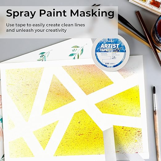 JusArt Artist Tape for Watercolor Paper, 1inch Wide 200FT Long, White Art Tape for Masking, Framing and Painting, Acid Free, Low Tack