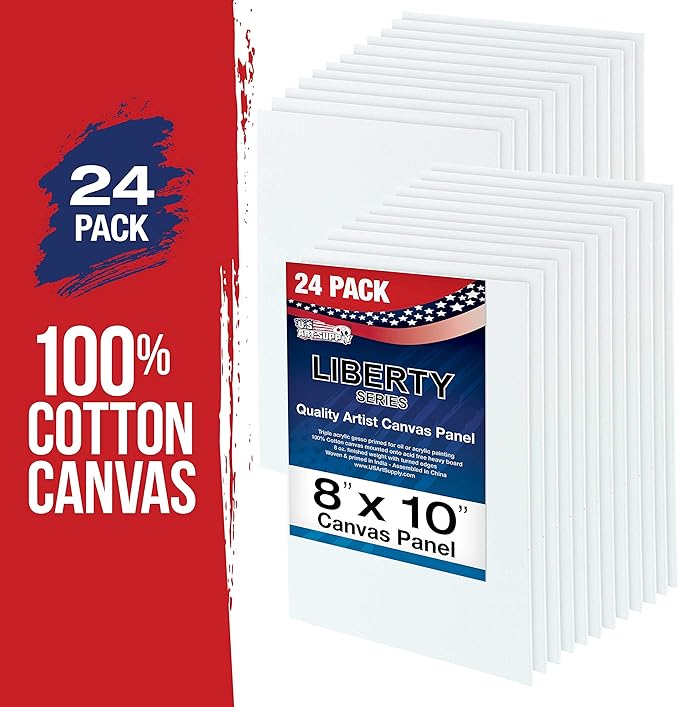 US Art Supply 24-Pack of 8 X 10 inch Professional Artist Quality Acid Free Canvas Panel Boards for Painting Value Pack of 24 (1 Full Case of 24 Single Canvas Board Panels)