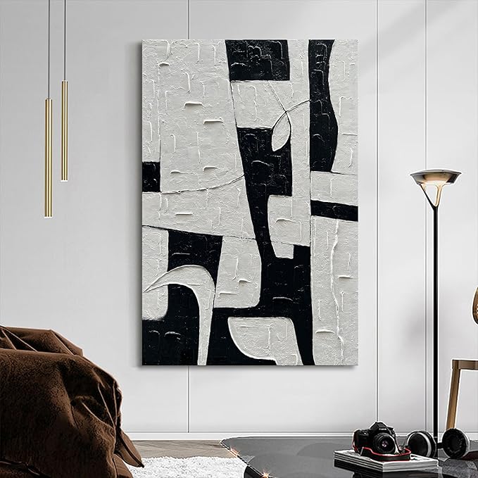 NANKAI SRT Hand Painted Black and White Minimalist Art Oil Painting Modern Abstract Painting 45x30 inch Home Wall Art Decorative Oil Painting