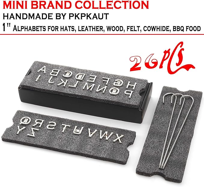 26Pcs Mini 1" Branding Irons, Alphabet Custom Wood Branding Iron Personalized for Wood Working, Leather Hats, Felt, Cowhide, BBQ Brander & Bread Logo, Steak Branding Iron for Food