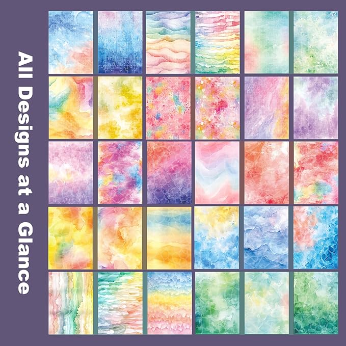 30 Sheets Puzzle Pre-Cut Washi Stickers, Featuring Abstract Watercolor, Pastel Gradient and Geometric Designs for Scrapbooking, Bullet Journaling, DIY Crafts