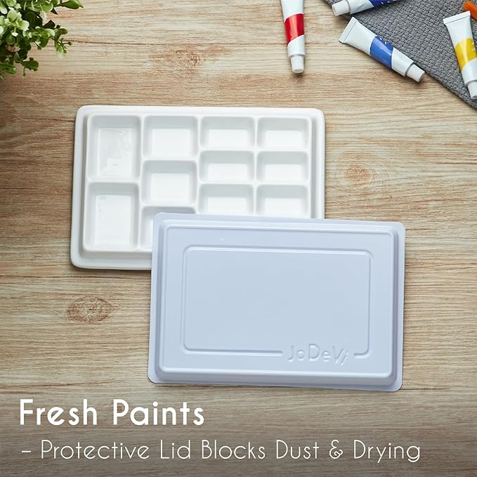Ceramic Paint Palette with Lid,13-Well Porcelain Watercolor Mixing Tray for Acrylic, Oil, Gouache & Watercolor Paints, White Porcelain Palette with Plastic Cover