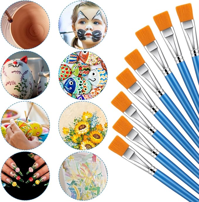 32 Pcs Flat Paint Brushes - 1 Inch Acrylic Paint Brushes for Detail & Large Scale Painting - Artist Quality for Acrylic, Watercolor, Oil, Face & Body Art, Crafts