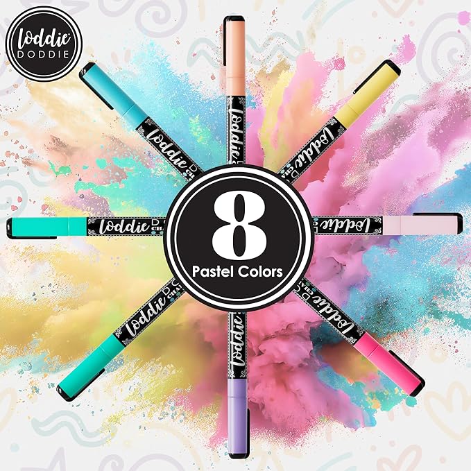Loddie Doddie Liquid Chalk Markers Fine Tip - 8-Pack, 1mm Tip, Macaron Pastel - High-Precision Detailing & Chalk Pen - Erasable Low-Odor Ink for Blackboard - Versatile Glass & Window Markers