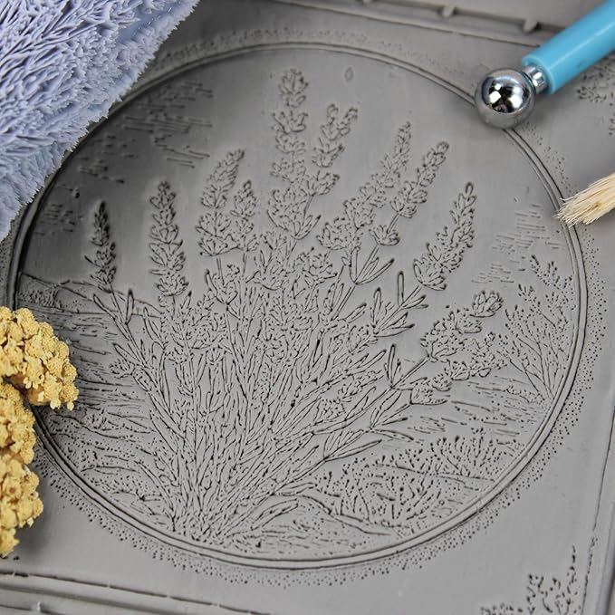 Lavender Clay Texture Roller (4") - Flower Set #02 - Embossing Pattern Roller for Polymer & Ceramic Clay, Pottery & Crafts