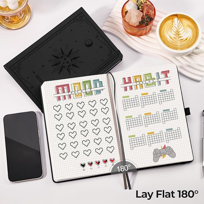 EMSHOI A5 Graph Paper Notebook - 320 Pages, 100gsm Thick Leather Hardcover, Square Grid Journal for Math, Engineering, Writing & Graphing, School, Work, Portable 5.75"x8.38" Size, Black