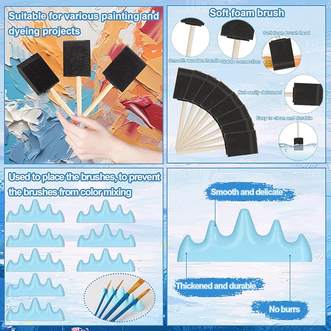 8 Pack Mini Canvas and Easel Set, 8×10 Inch Paint Party Kit Include 8 Small Easels 8 Color Palettes 8 Pen Holders 8 Sponge Brushes 16 Apron and 40 Brushes, Canvas Kit for Painting Party
