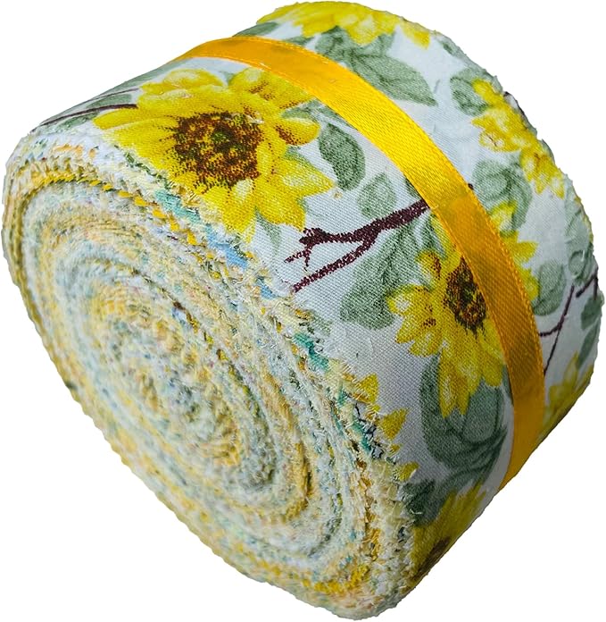 Jelly Roll Fabric 100% Cotton Quilting Fabric, 40 Pre-Cut Strips (2.5 x 44 Inch) for Quilting and Sewing - 10 Assorted Floral Prints-Yellow Floral